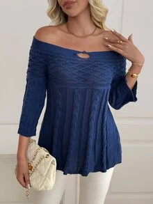 Sprig & Strand Sweater Wanita dengan Desain Leher Bulat yang Elegan - Biru - View 5