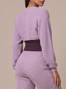 SHEIN BAE 純色長袖短版運動夾克 - 中紫紅色 - 查看 2
