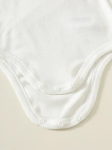 SHEIN 中性新生兒男嬰/女嬰 3件組秋冬保暖內裡加厚休閒百搭高領長袖連身衣套裝，嬰兒冬季連身衣，高彈性易穿脫 - 白色 - 查看 5