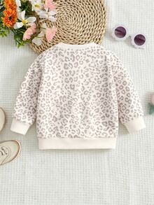 SHEIN Playful Pals 女童時尚高級白色豹紋拼色蝴蝶結圖案基本款圓領運動衫 生日/秋季/仙女公主/萬聖節 - 彩色 - 查看 2