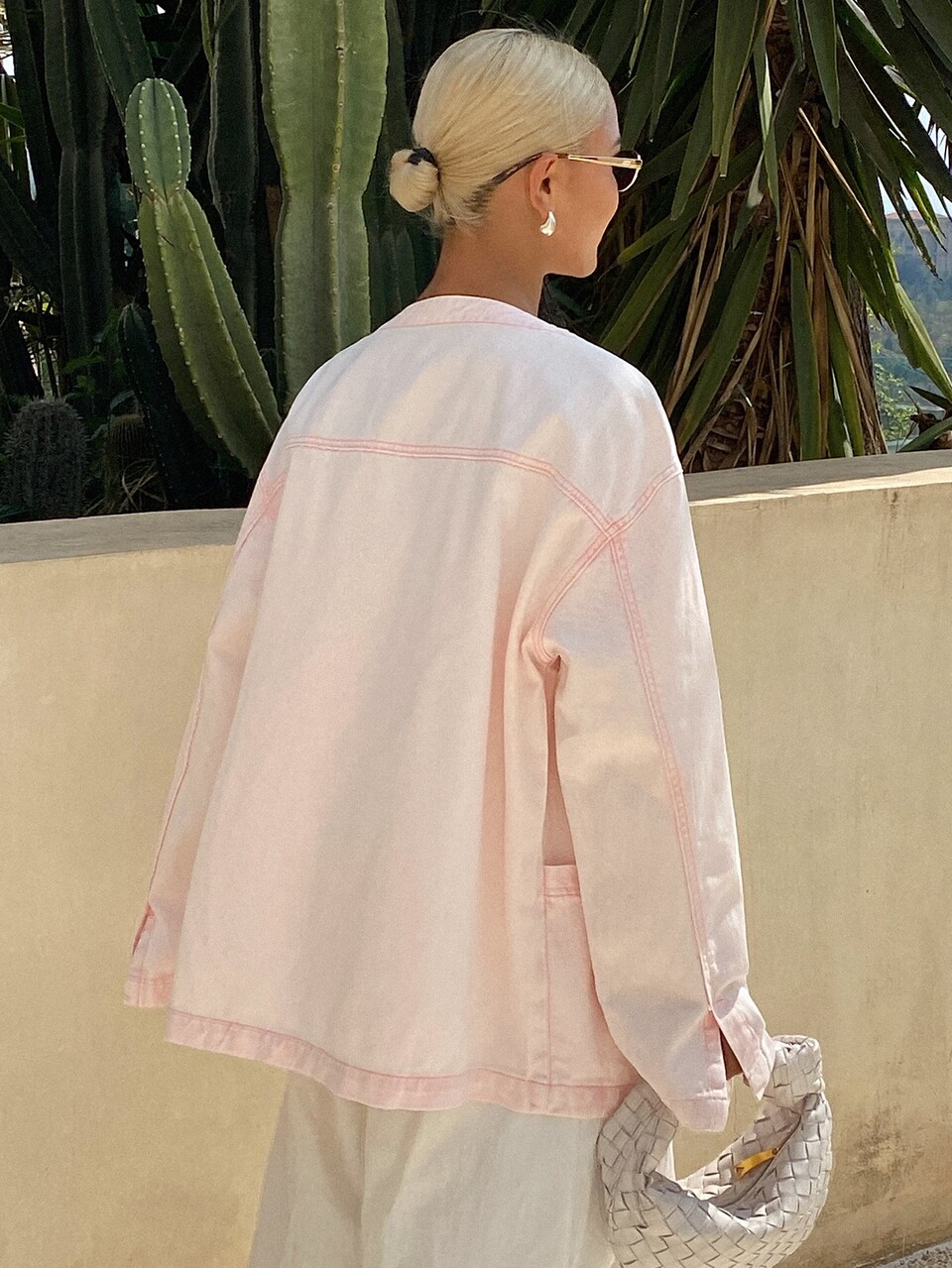 Women's V-Neck Loose Long Sleeve Vacation Style Pink Jacket
