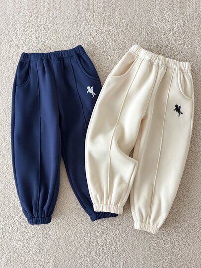2pcs/Set New Autumn/Winter Boys Casual Minimalist Fashion Korean Style Solid Color Loose Long Pants, Vintage Sports Sweatpants With Fleece Lining, Comfortable Lightweight Soft Fabric, Suitable For School, Daily Outings, Gatherings, Parks, Vacations And More