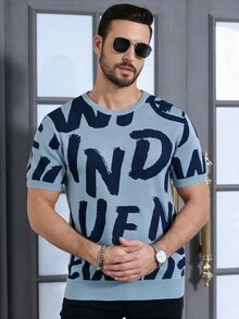 Marcello Vane Men's Letter Print Crew Neck Short Sleeve Casual Knit Top - Multicolor - View 6