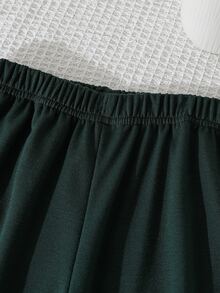 SHEIN 熱銷新款女童 4-7 歲紫色蝴蝶結運動衫套裝，2025 秋季 INS 風格運動休閒 2 件式運動衫與運動長褲套裝，可愛 - 綠色 - 查看 5