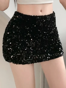 Dazy Tall Women's Sequin Elegant Short Skirt Fall - Black - View 7
