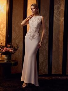 MOTF Soiréza WOMEN'S OCCASION WEAR BEADED EMBROIDERED FISH TAIL HEM DRESS - Apricot - View 4