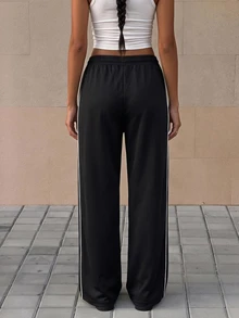 SHEIN Dewbera Women's Loose Straight Leg Sweatpants, Versatile Slimming Floor-Length Casual Long Pants For Outdoor And Leisure - Black - View 3