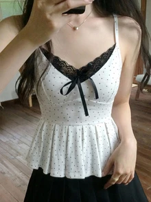 DAZY 女款韓式波點優雅女孩無袖蝴蝶結襯衫 - 白色 - 查看 2