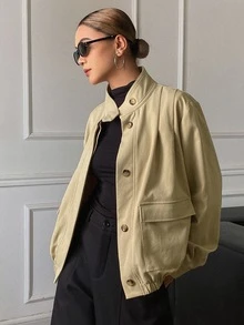 Livesso Women's Casual Trench Coat Jacket, Autumn - Khaki - View 1