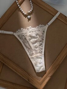 SHEIN 2件組玫瑰紅成熟性感風蕾絲拼接內衣套裝 - 杏色 - 查看 3