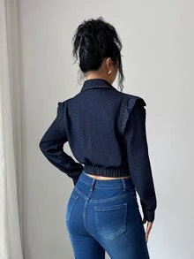 Elenzga Damers mode street kort denimtopp med knappar - Blå - Visa 2