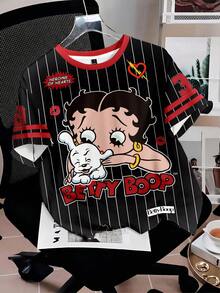Attitoon Betty Boop x SHEIN Plus Size Casual Minimalist Crew Neck Short Sleeve T-Shirt Suitable For Summer - Multicolor - View 6