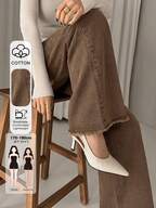 Women's Brown Loose Straight Leg Denim Jeans With Frayed Hem Fall