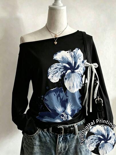 Lalippa Loose Casual Women's Floral Print Long Sleeve T-Shirt