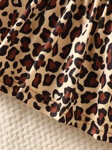 SHEIN Playful Pals 女童豹紋荷葉邊蝴蝶結前襟長袖兩件式套裝，假兩件式羅紋針織可愛秋季穿搭 - 彩色 - 查看 6