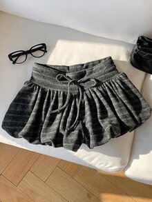 Comfortcana 夏季休閒條紋鬱金香短褲 女款秋季服飾 工作穿搭 國慶秋季女裝 Y2K 基本款 - 灰色 - 查看 8
