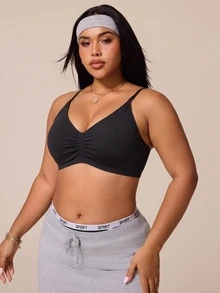SHEIN Rhythm Era Women's Plus Size Seamless Knit Sports Bra - Black - View 4