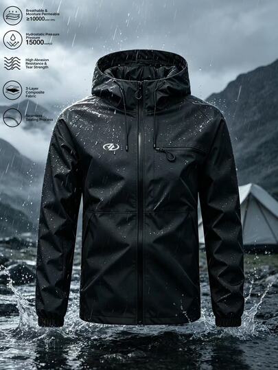 Gym Rark Men's Hooded Softshell Jacket, Lightweight Zipper Hard Shell Coat, Multi-Functional Pockets Outdoor Hiking Camping Windbreaker