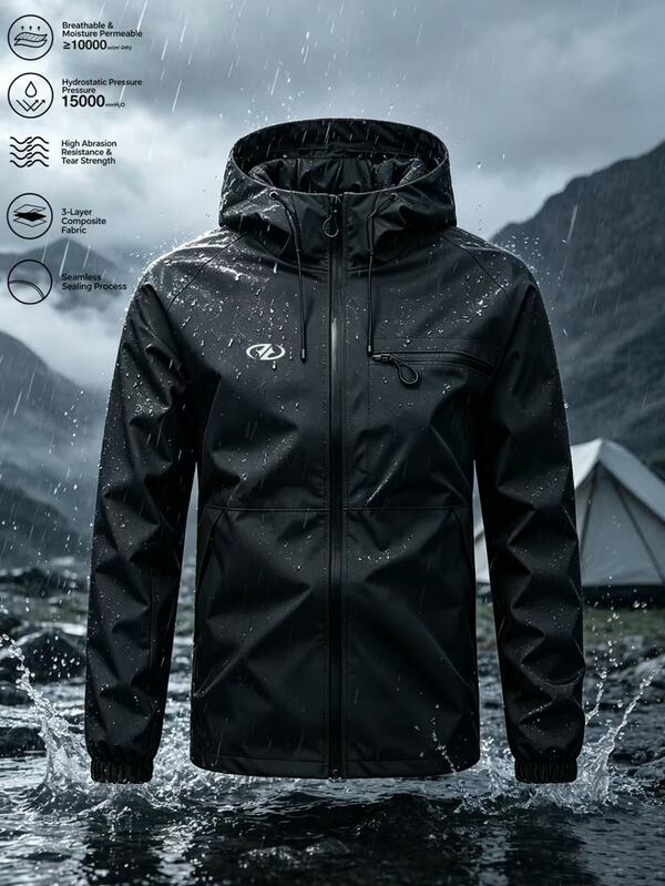 Gym Rark Men's Hooded Softshell Jacket, Lightweight Zipper Hard Shell Coat, Multi-Functional Pockets Outdoor Hiking Camping Windbreaker