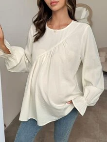 Dazy Maternity Solid Color Loose Ruffle Long Sleeve Casual Vacation Daily Cover-Up Top Spring Autumn Maternity Cover Up - Apricot - View 4