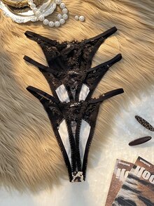 Bare Chapter 女款 3 件組性感動物印花蕾絲設計丁字褲 - 彩色 - 查看 3