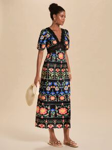 Travachic Women's Contrast Lace Floral Pattern Short Petal Sleeve Elegant Dress - Multicolor - View 5