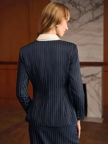 MOTF PREMIUM BLAZER GARIS-GARIS RAPI DENGAN SATU KANCING - Navy Blue - View 4