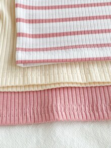 SHEIN 3pcs Baby Girls Ribbed Flutter Sleeve Long Sleeve T-Shirts, Autumn/Winter New Round Neck Tops, Including Ribbed And Solid Color, Sweet Versatile Base Layer For Little Girls - Multicolor - View 9