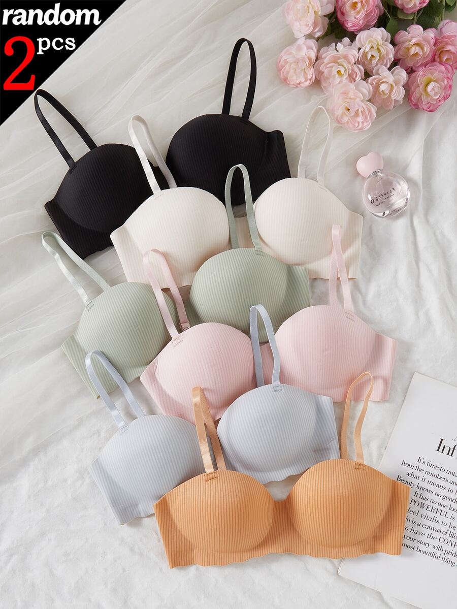Randomly Ships 2 Of 6 Seamless One-Piece Wireless Thin Bra For Girl, Side-Smoothing Bra For Students And Teenage Girls - Multicolor - View 1