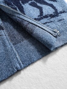 ROMWE MEN Men's Animal Jacquard Knit Cardigan, Vintage Fashion - Blue - View 7
