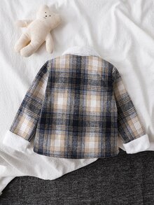 SHEIN 1件男童秋冬保暖內裡厚針織提花羊毛面料長袖襯衫外套，柔軟舒適，適合日常休閒通勤穿著，適合男童秋冬日常穿著 - 彩色 - 查看 2