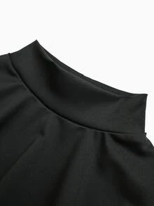 SHEIN طقم نسائي أنيق من قطعتين، ملابس علوية بأكمام طويلة وبنطال بتصميم كتل لونية - الأسود - مشاهدة 7