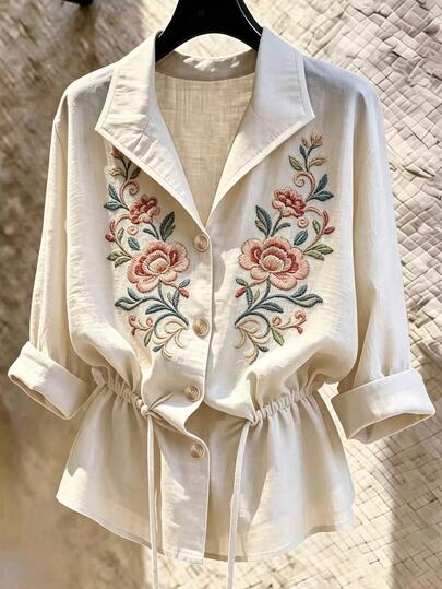 Franclia New Women's Slouchy Casual Loose Slimming Drawstring Long Sleeve Shirt