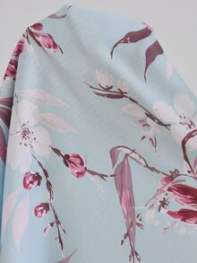Serenescape Blue Floral Print 2 Pieces Set, Lively Ruffle Design Home Casual Wear Outfit - Baby Blue - View 6