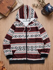 Rusticease Chaqueta con capucha y estampado geométrico de talla grande - Multicolor - Ver 10
