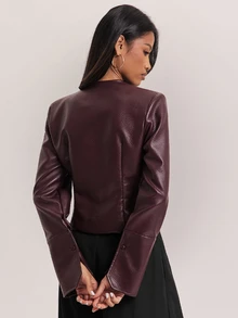 SHEIN BAE Fashionable Commuter Waist-Cinching Blazer - Purple - View 2