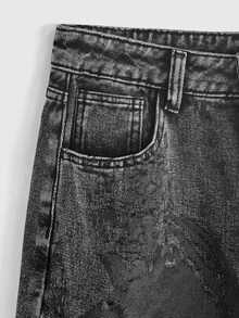 ROMWE Grunge Punk Dark Gray Washed Skull Distressed Print Thermal Lined Women's Jeans - Dark Grey - View 4