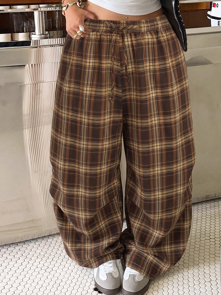 Muchica Plus Size Women's Plaid Casual Versatile Daily Travel Long Pants - Multicolor - View 1