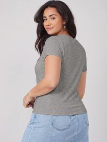 SHEIN BASICS Camiseta de cuello redondo lisa y ajustada para verano - Gris - Ver 2