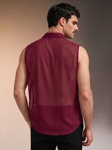 ZURIURI Men's Sheer Casual Fashion Sleeveless Tank Top - Burgundy - View 2