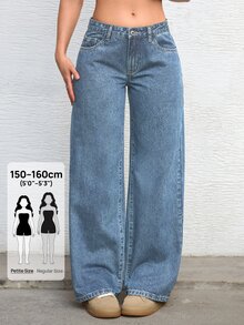 Jeanoix Petite Y2K Women's Outdoor All-Season Commute Fashion Blue Wide Leg Jeans - Light Wash - View 1