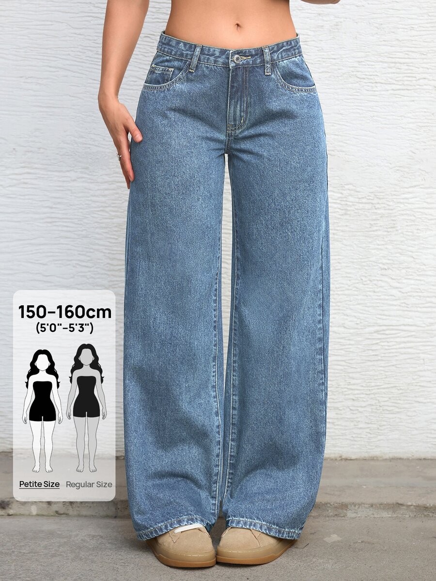 Jeanoix Petite Y2K Women's Outdoor All-Season Commute Fashion Blue Wide Leg Jeans - Light Wash - View 1