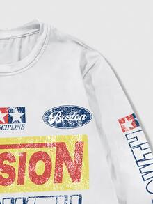 ROMWE MEN Street Life Men's Plus Size Sports Long Sleeve T-Shirt - White - View 7