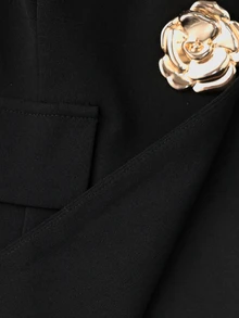Elaquor Plus Size Women's Metal 3D Flower Button Long Sleeve Elegant Blazer Elegant Suit Women Fall/Winter Elegant Office Business Work Suit Set For Women - Black - View 8