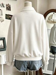 Lalippa New American Vintage Half-Zip Polo Collar Printed Sweatshirt - White - View 2