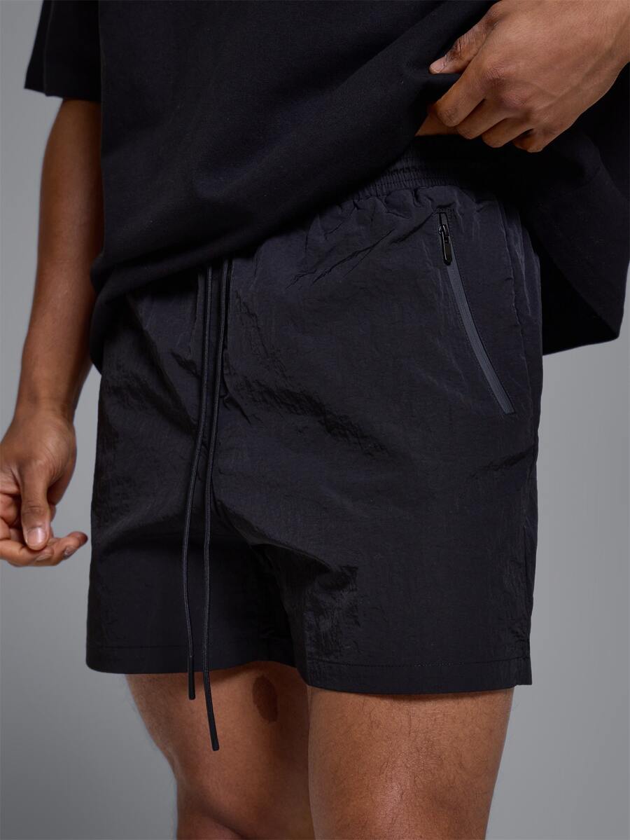 Musero Sport Smart Poly Gym Short Elasticated Wasitband Zipper Fastening Pockets Spring Summer Sports Activewear - Black - View 1