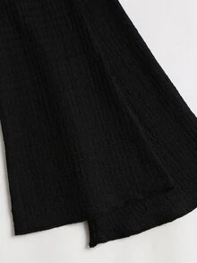 Sunnyshic Women's Asymmetrical Shoulder Flared Long Sleeve Asymmetrical Hem Waist Side Ruched Metal Button T-Shirt - Black - View 7