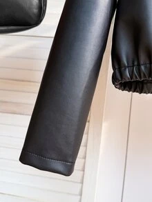 SHEIN Sparklyn Jaket Kulit PU Serbaguna dengan Kerah Lipat, Cocok untuk Remaja Perempuan, Gaya Kasual Musim Gugur/Dingin, Sehari-hari, Kelas Atas, untuk Perjalanan Sekolah, dan Aktivitas Luar Ruangan. - Hitam - View 7
