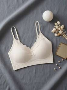 DAZY Teen Girl Lace Patchwork Casual Daily Spaghetti Strap Bra Fall - Beige - View 12