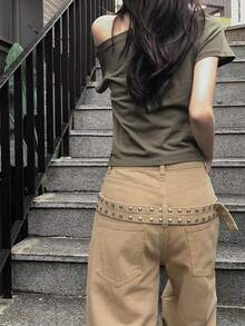 DAZY Women's Washed Heavy-Duty Korean Style Loose Fit Jeans - Khaki - View 5